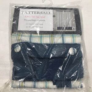 (1) Tattersall Button Tab Top Panel Curtain 52” x 84” Panel Green Blue Plaid New